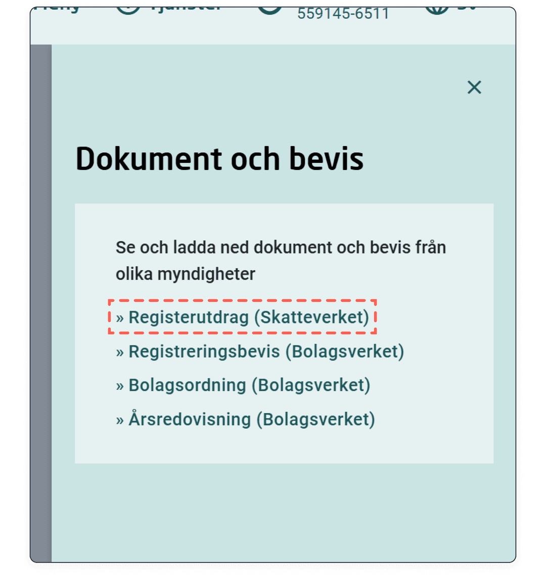 Klicka på "Registreringsbevis (Skatteverket)"